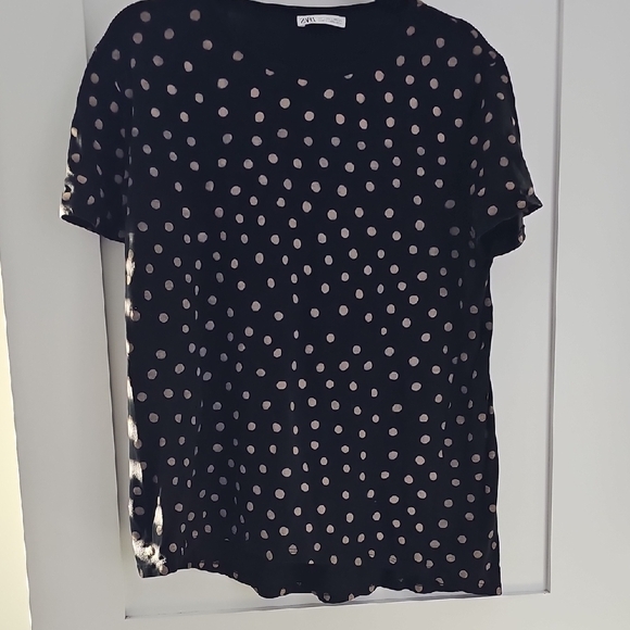 Zara Black Tee with Polka Dots Size L - Picture 2 of 5